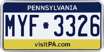 PA license plate MYF3326
