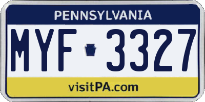 PA license plate MYF3327