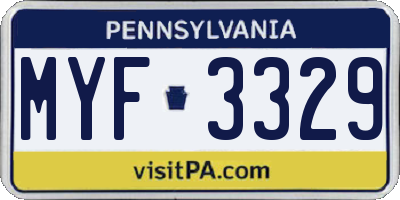 PA license plate MYF3329