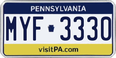 PA license plate MYF3330