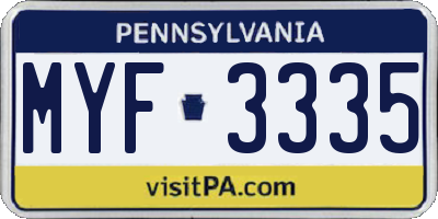 PA license plate MYF3335