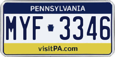 PA license plate MYF3346