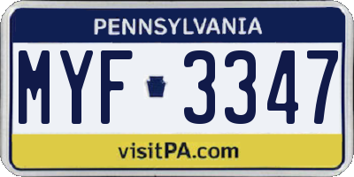 PA license plate MYF3347