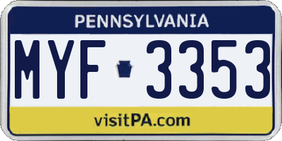 PA license plate MYF3353