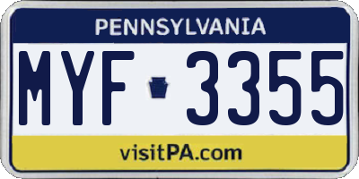 PA license plate MYF3355