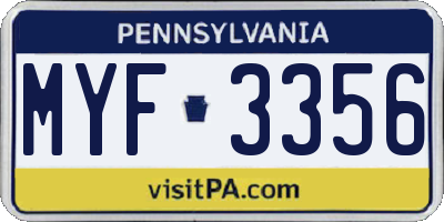 PA license plate MYF3356