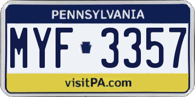 PA license plate MYF3357