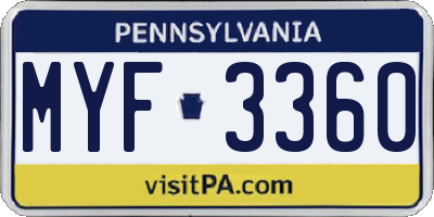 PA license plate MYF3360