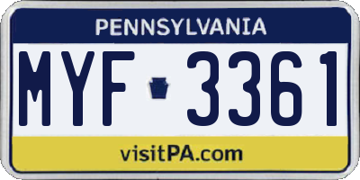 PA license plate MYF3361