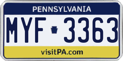 PA license plate MYF3363