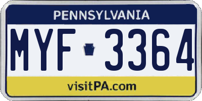 PA license plate MYF3364