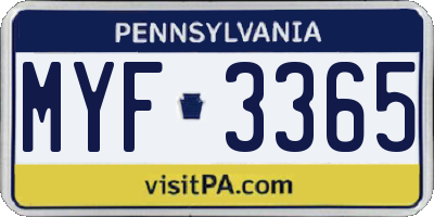 PA license plate MYF3365