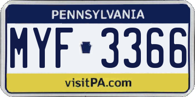 PA license plate MYF3366