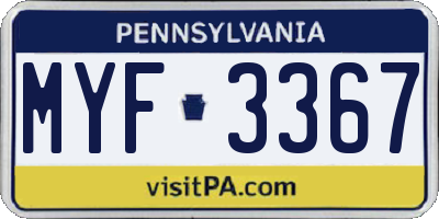 PA license plate MYF3367