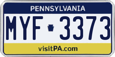 PA license plate MYF3373