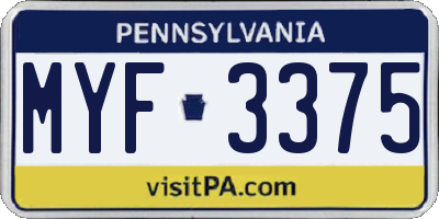 PA license plate MYF3375