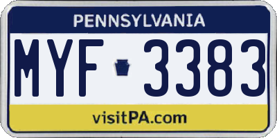 PA license plate MYF3383