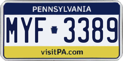 PA license plate MYF3389