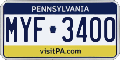 PA license plate MYF3400