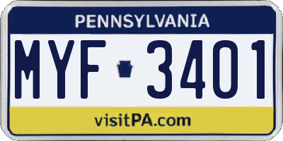 PA license plate MYF3401