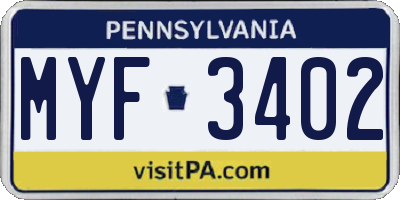 PA license plate MYF3402