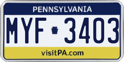 PA license plate MYF3403