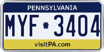 PA license plate MYF3404
