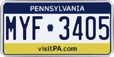 PA license plate MYF3405