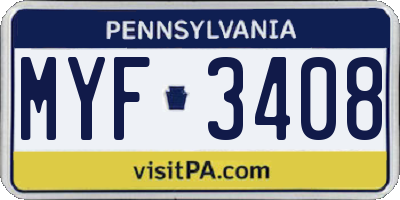PA license plate MYF3408