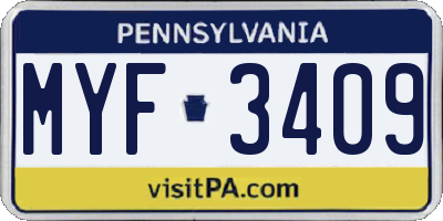 PA license plate MYF3409