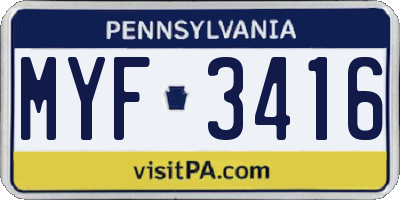 PA license plate MYF3416