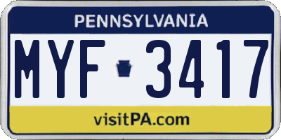 PA license plate MYF3417