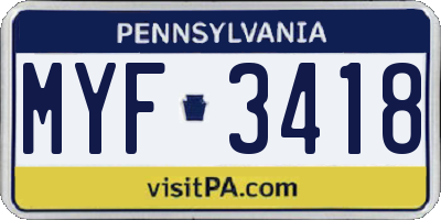 PA license plate MYF3418