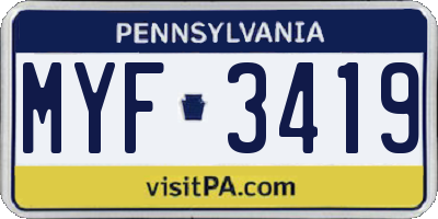 PA license plate MYF3419