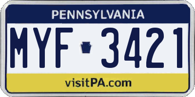 PA license plate MYF3421