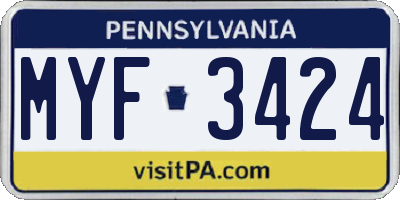 PA license plate MYF3424