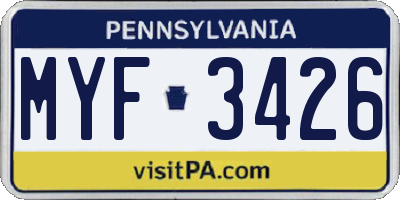 PA license plate MYF3426