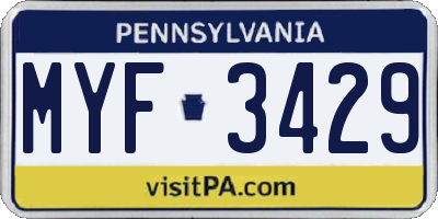 PA license plate MYF3429