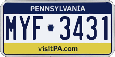 PA license plate MYF3431