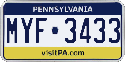 PA license plate MYF3433