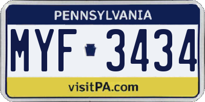 PA license plate MYF3434