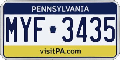 PA license plate MYF3435