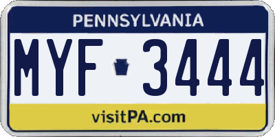PA license plate MYF3444