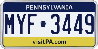 PA license plate MYF3449
