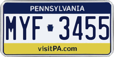 PA license plate MYF3455