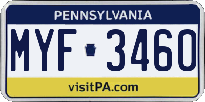 PA license plate MYF3460