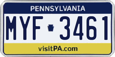 PA license plate MYF3461