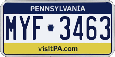 PA license plate MYF3463