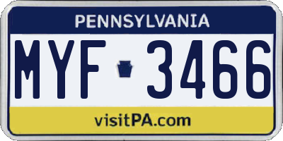 PA license plate MYF3466