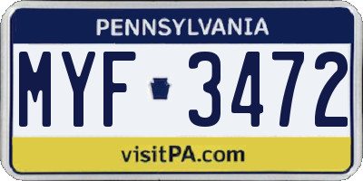 PA license plate MYF3472
